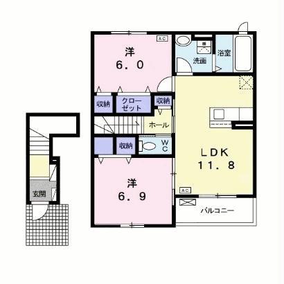 メゾン アプリコット(2LDK/2階)の間取り写真