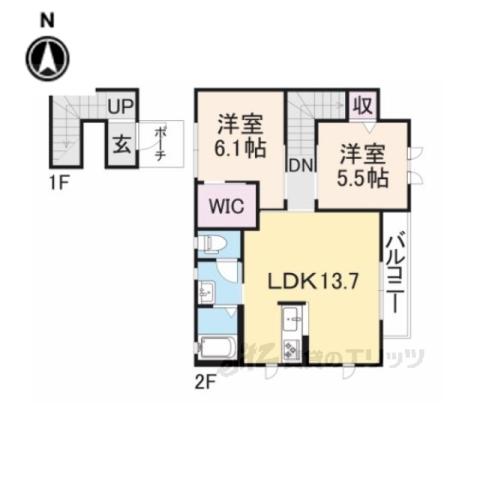 POSTAL Ⅰ Ⅱ(2LDK/2階)の間取り写真