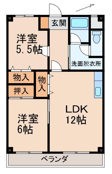 カーサー川口(2LDK/2階)の間取り写真