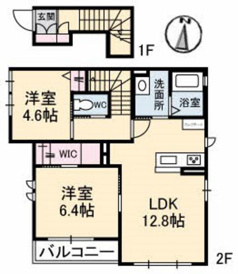ラ・パルテール新屋敷III(2LDK/2階)の間取り写真