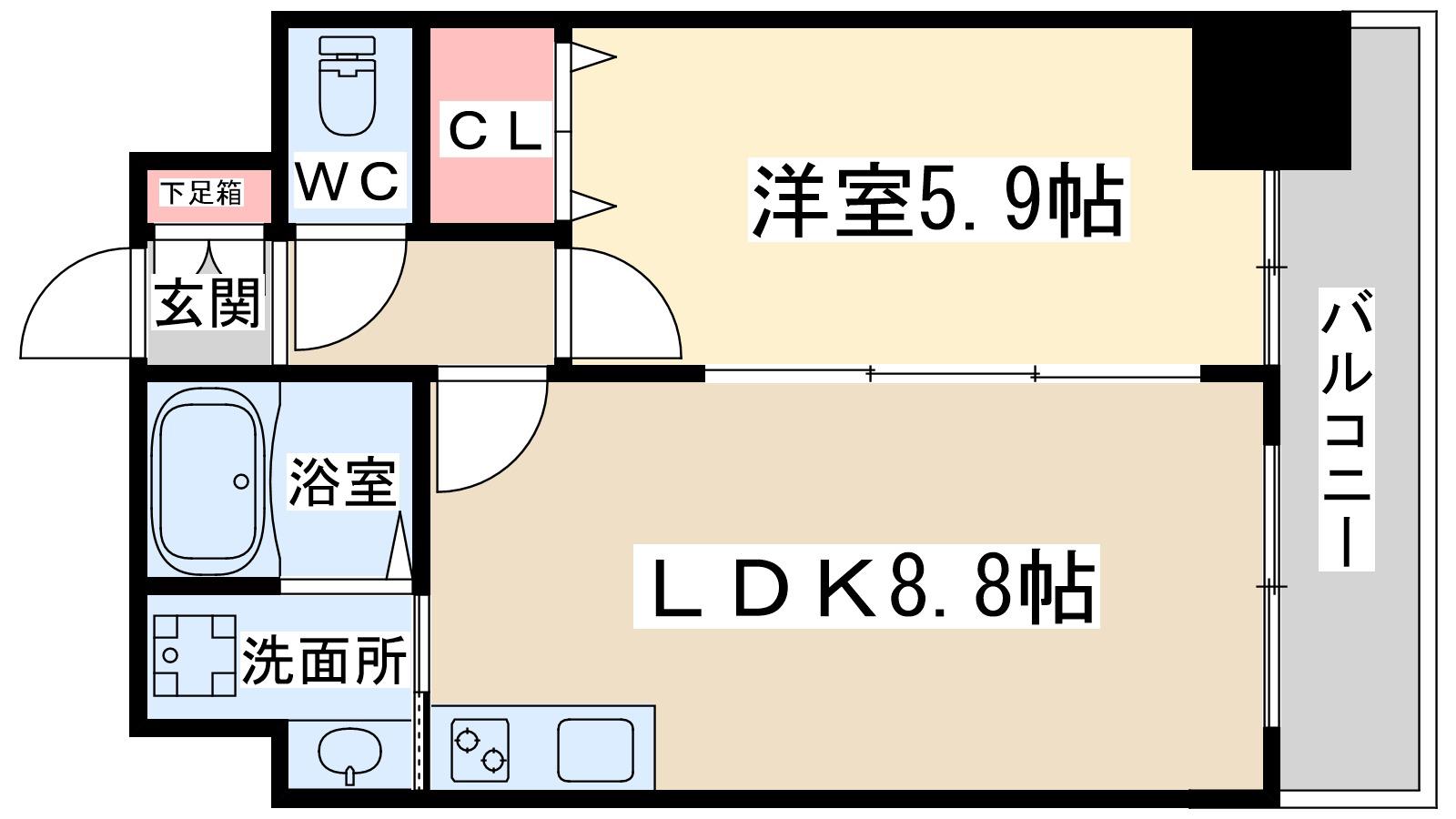 エスフォート福島ラルーナ(1LDK/8階)の間取り写真