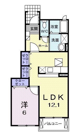 カーサプラシードA(1LDK/1階)の間取り写真