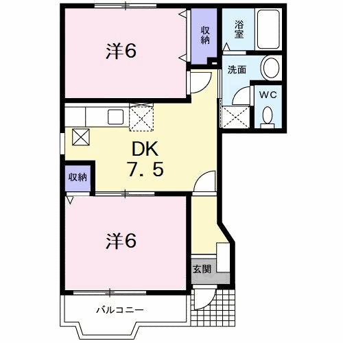 ハイツ ロジュマンB(2DK/1階)の間取り写真