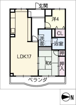 シャトーカワイ(2LDK/4階)の間取り写真
