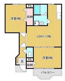 ル・クール邑久 D(2LDK/1階)の間取り写真