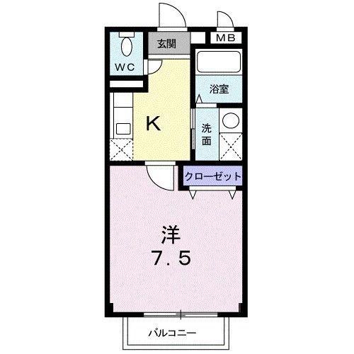 エスポアールⅠ(1K/2階)の間取り写真
