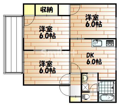 ハイマートラント藤B棟(3DK/2階)の間取り写真