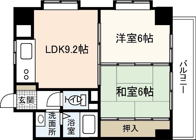 フレア21三滝(2LDK/6階)の間取り写真