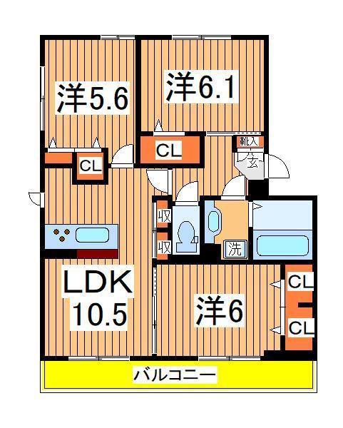 メルヴェイユおおたかの森Ⅱ(3LDK/3階)の間取り写真