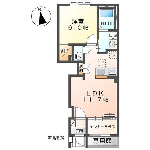ドゥーブル ブロッサム(1LDK/1階)の間取り写真