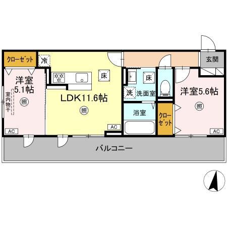 アゼリア水前寺(2LDK/1階)の間取り写真