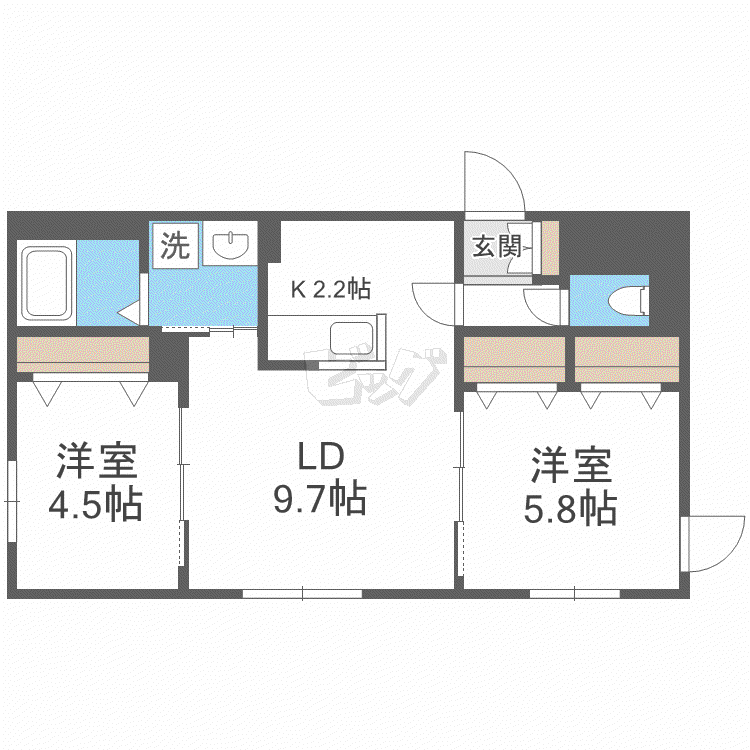 GRAN BACH麻生(2LDK/3階)の間取り写真
