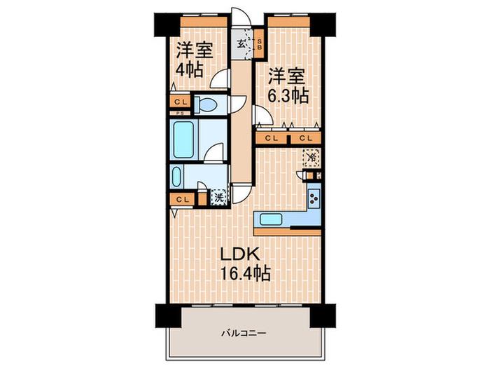 ラフィネス西宮北口サウスコート(2LDK/2階)の間取り写真