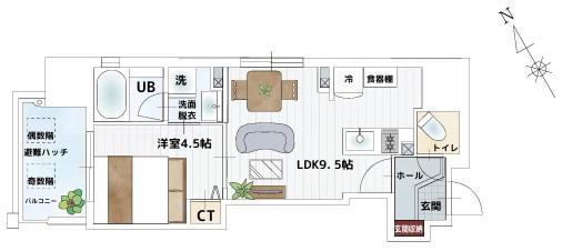 BAUHAUS住吉町 NO.28(1LDK/11階)の間取り写真