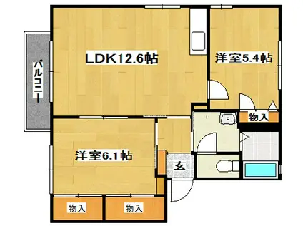 プリマベーラ H棟(2LDK/2階)の間取り写真