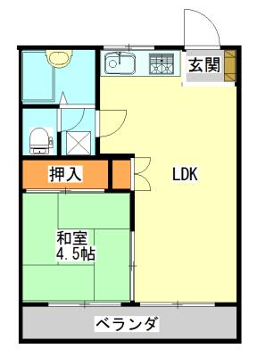 グリーンハイツ光(1LDK/3階)の間取り写真