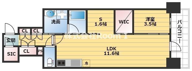 コンフォリア・リヴ北久宝寺Q(1SLDK/13階)の間取り写真