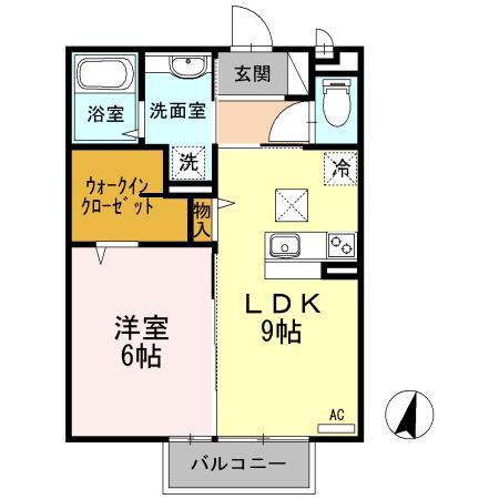 ジョイフルタウン西岡(1LDK/1階)の間取り写真