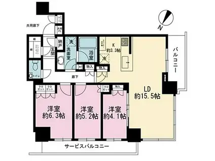 ブリリアザ・タワー東京八重洲アベニュー(3LDK/11階)の間取り写真