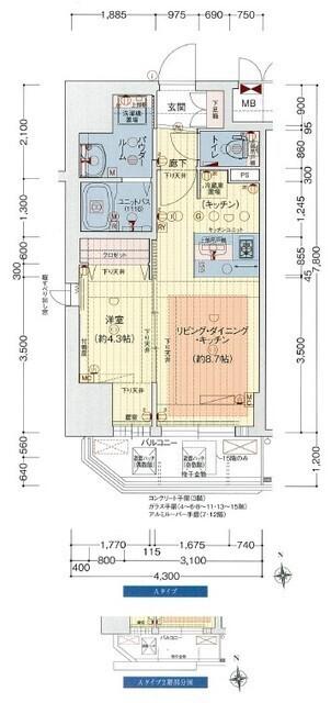 プレサンス難波クチュール(1LDK/6階)の間取り写真