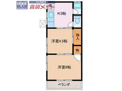 岡電荘(2K/2階)の間取り写真