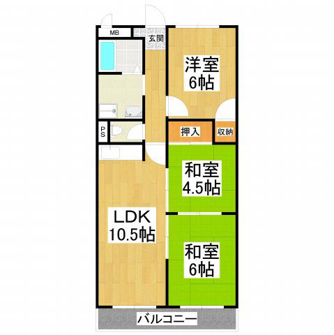 ヒカリハイツ・ドイII(3LDK/3階)の間取り写真
