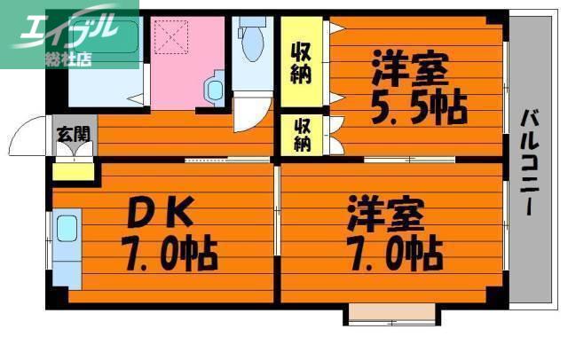 アヴェニール21(2DK/4階)の間取り写真