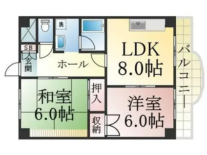 ドリーム寺池(2LDK/3階)の間取り写真