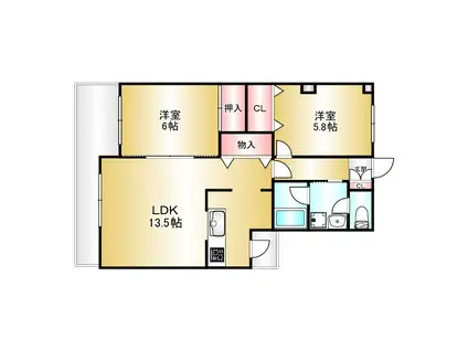 LIVE筑紫野(2LDK/2階)の間取り写真