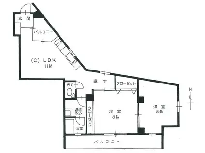三共ビル(2LDK/4階)の間取り写真
