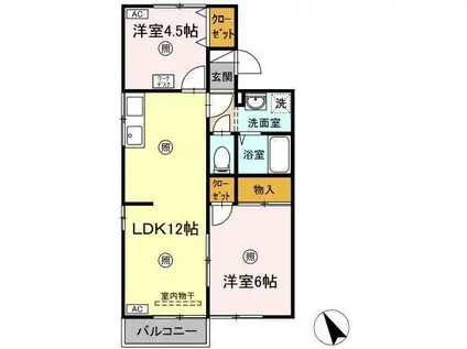 セジュールクリアA・B・C棟(3DK/1階)の間取り写真