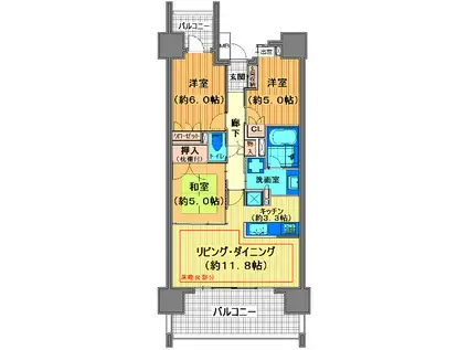 ライオンズ川越グランフォート(3LDK/14階)の間取り写真