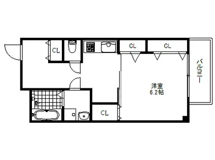 ミラバル三宮(1K/6階)の間取り写真