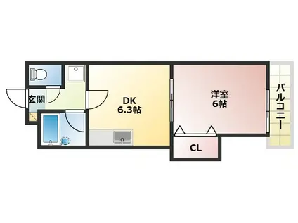 梅田ビル(1DK/4階)の間取り写真