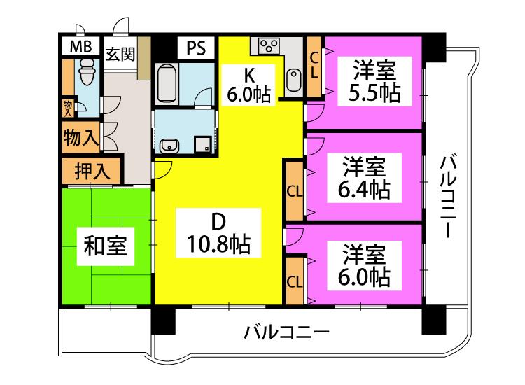 ライオンズマンション皇后崎(4LDK/9階)の間取り写真