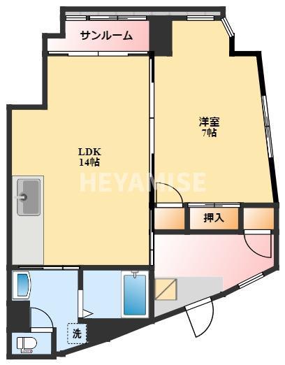 長崎電軌本線 住吉駅(長崎) 徒歩3分 7階建 築33年(1LDK/2階)の間取り写真