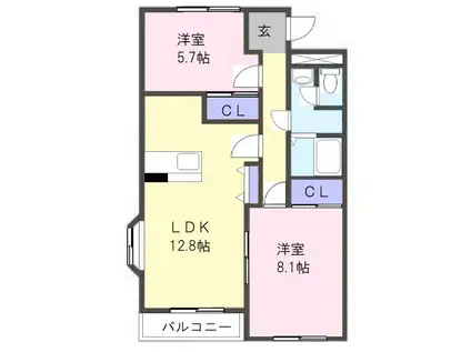 セピアコート(2LDK/2階)の間取り写真