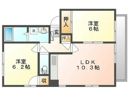 フォブールはまなすI・II・III(2LDK/2階)の間取り写真