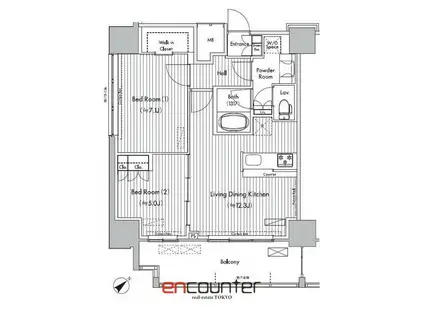 ヒューリック荏原(2LDK/12階)の間取り写真