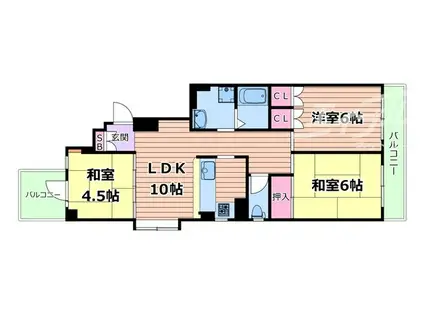 箕面サウンドヒルズ(3LDK/6階)の間取り写真