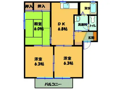 コンフォートII・C(3DK/1階)の間取り写真