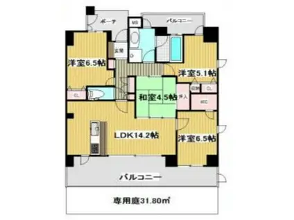 ウィルコート八木(4LDK/1階)の間取り写真