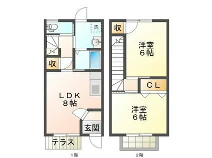 ヴィラムクモト A(2LDK/2階)の間取り写真