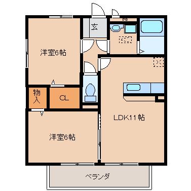 セジュール・ヴォーガ(2LDK/2階)の間取り写真