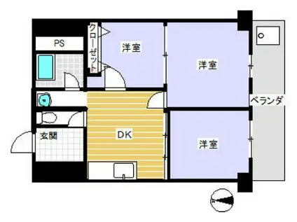 恵比寿東海マンション(3DK/7階)の間取り写真