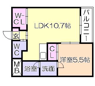 スカル梅満(1LDK/6階)の間取り写真