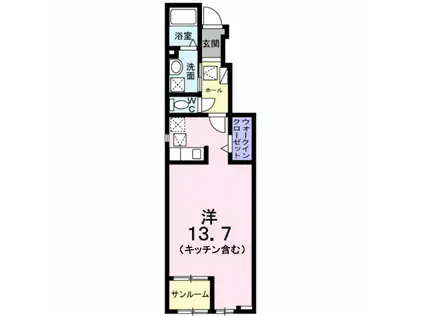 オイコス ミューII(ワンルーム/1階)の間取り写真