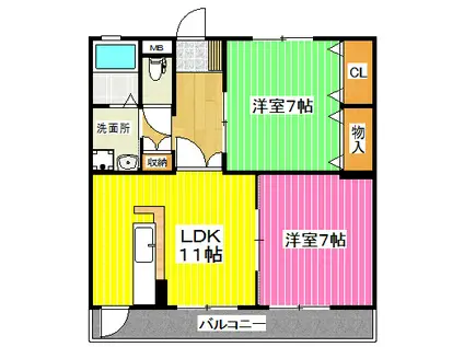 コートプレイス龍田III(2LDK/2階)の間取り写真