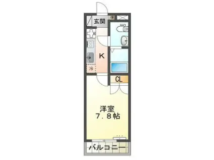 フローリッシュ飾磨(1K/2階)の間取り写真