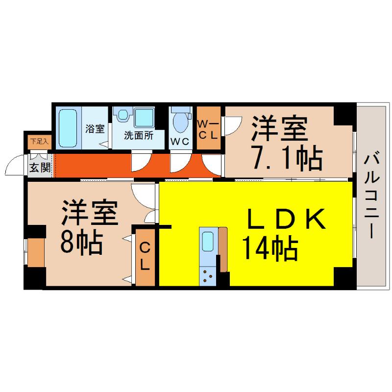 S-FORT鶴舞MARKS(2LDK/14階)の間取り写真
